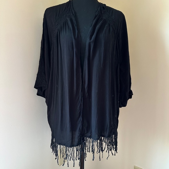 *EXPRESS* Black Open-Front Frilly Cover-Up Sweater Size Large - Picture 1 of 6